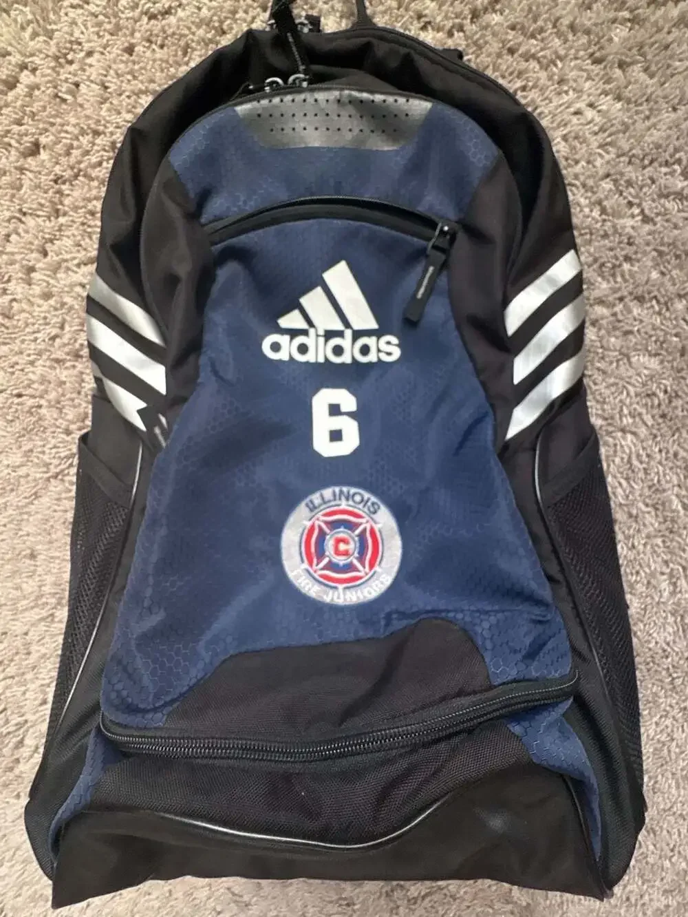 Adidas Illinois Fire Juniors Soccer Player Backpack Navy Blue Number 6